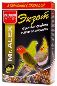 Купить mr.alex сухой корм для средних и мелких попугаев "Экзот"