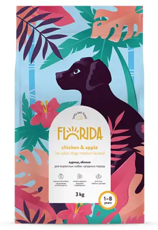 Купить florida сухой корм для взрослых собак средних пород с курицей и яблоком