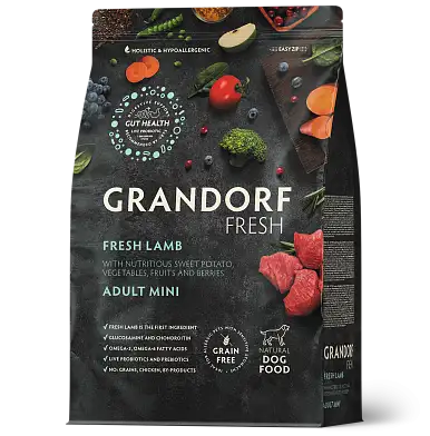 Grandorf FRESH сухой беззерновой корм взрослых собак мелких пород с живыми пробиотиками, ягненок с бататом